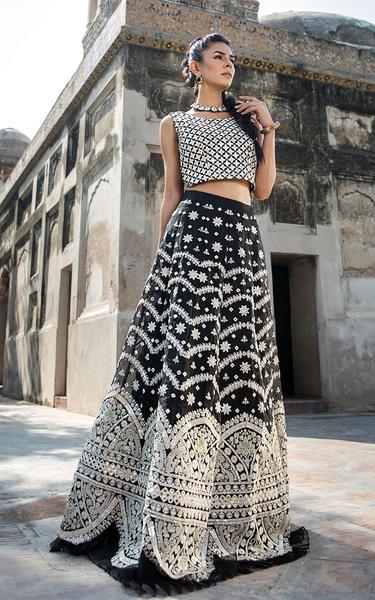 Black Lehnga Choli with White Embroidery