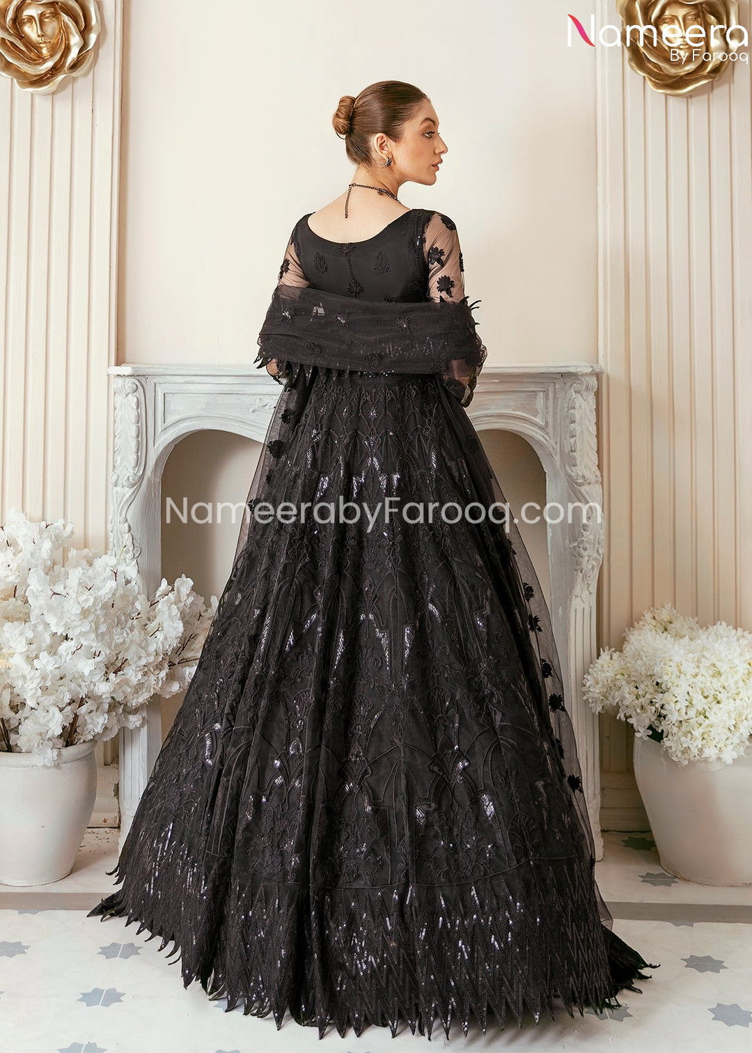 Latest Black Maxi Dress Pakistani for Girls 2021 #PR346