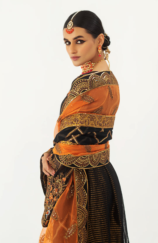 Black Pakistani Embroidered Dress in Kameez Trouser Style
