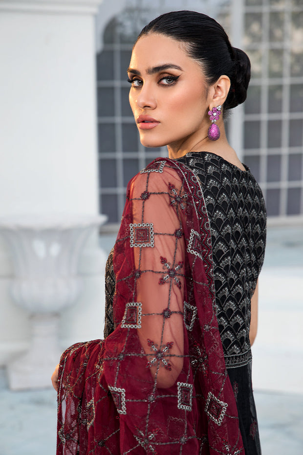 Black Pakistani Frock with Maroon Contrast Party Wear 2023