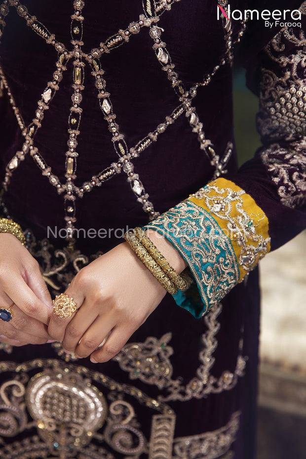 Black Pakistani Velvet Dress with Hand-Embellishments