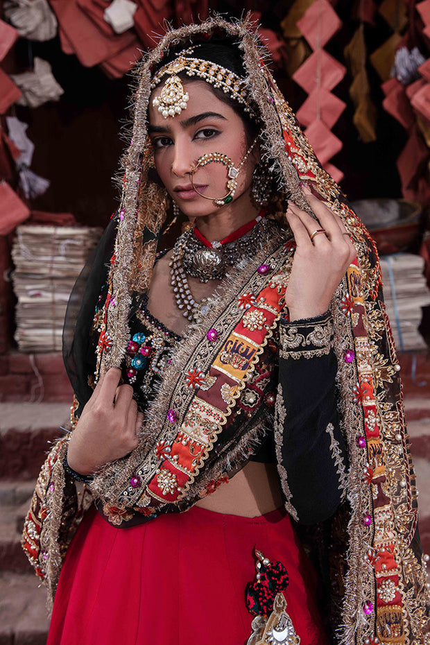 Black Red Lehenga Choli for Pakistani Bridal Dresses 2023