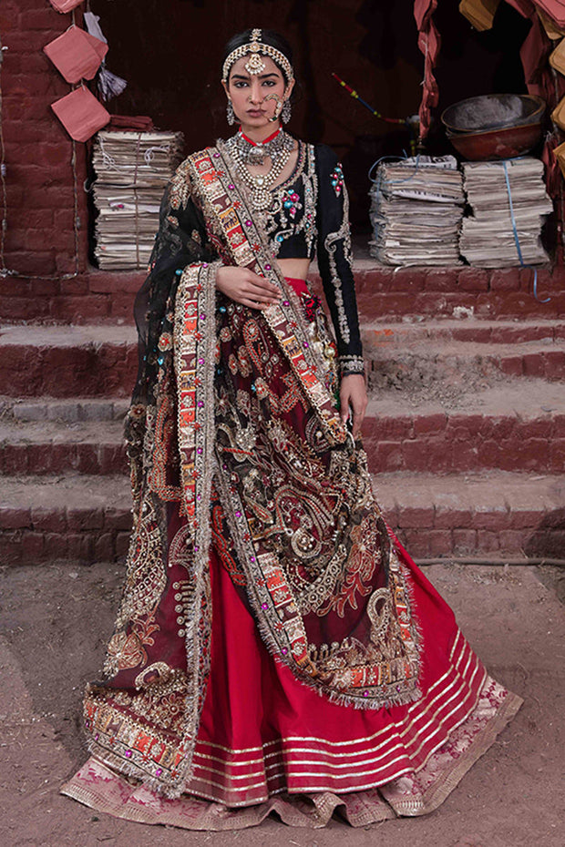 Black Red Lehenga Choli for Pakistani Bridal Dresses