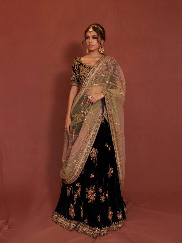 Black Velvet Lehenga Choli Pakistani Wedding Dresses
