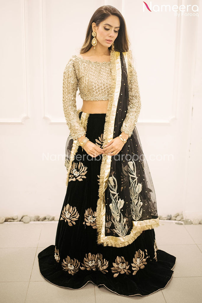 black-golden-lehenga-engagement-dress-for-bride | WedAbout
