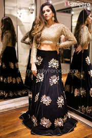 Black Velvet Lehenga with Golden Choli Online 2