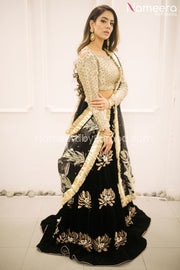 Black Velvet Lehenga with Golden Choli