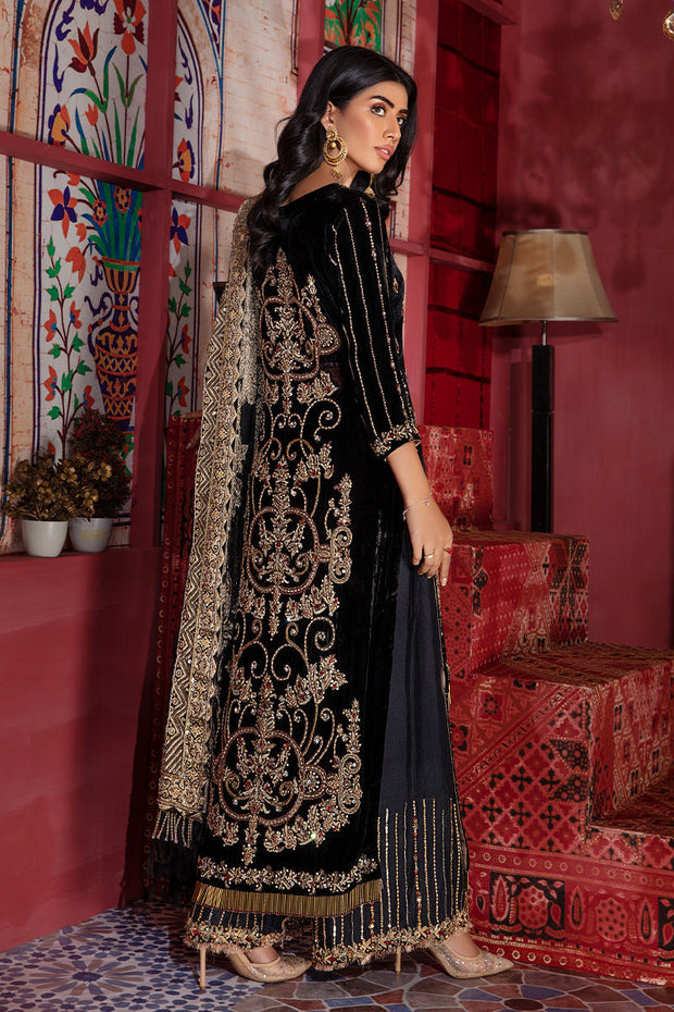 black and red pakistani dresses Red Luxury Velvet Black Shawl Pakistani Wedding Dress Nameera by Farooq