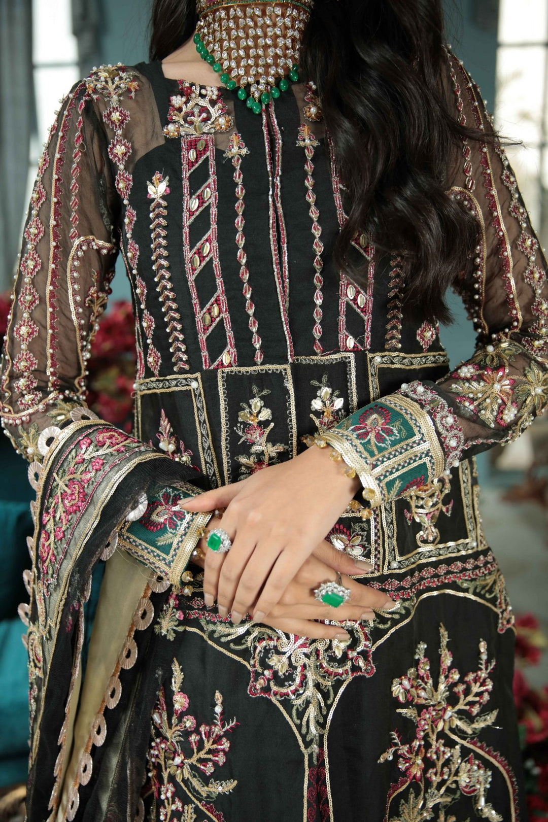 Black Wedding Dress Pakistani in Organza Gown Style Online