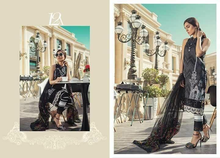 Black and White Designer Lawn Suit with Net Dupatta