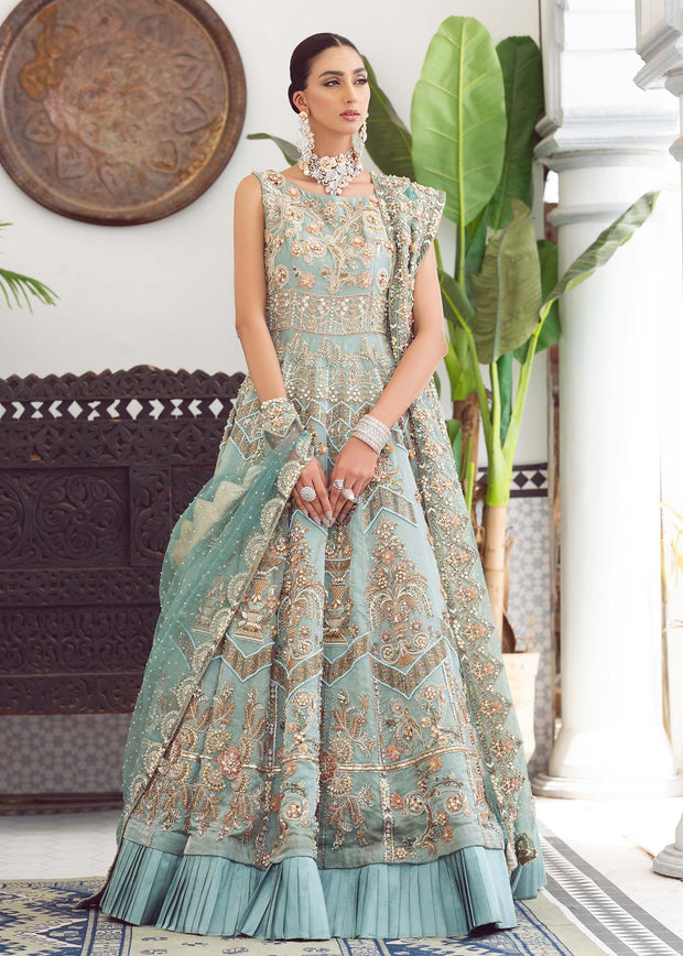 Blue Bridal Dress Pakistani in Embellished Gown Style