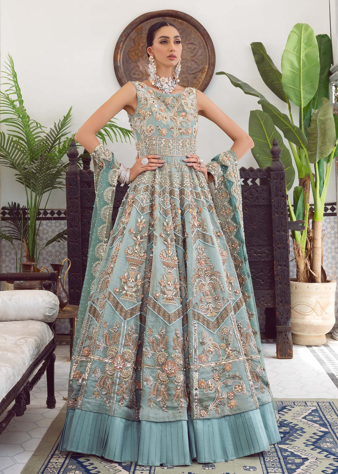 Stunning Blue Pakistani Bridal Dress & Lehenga Ensemble