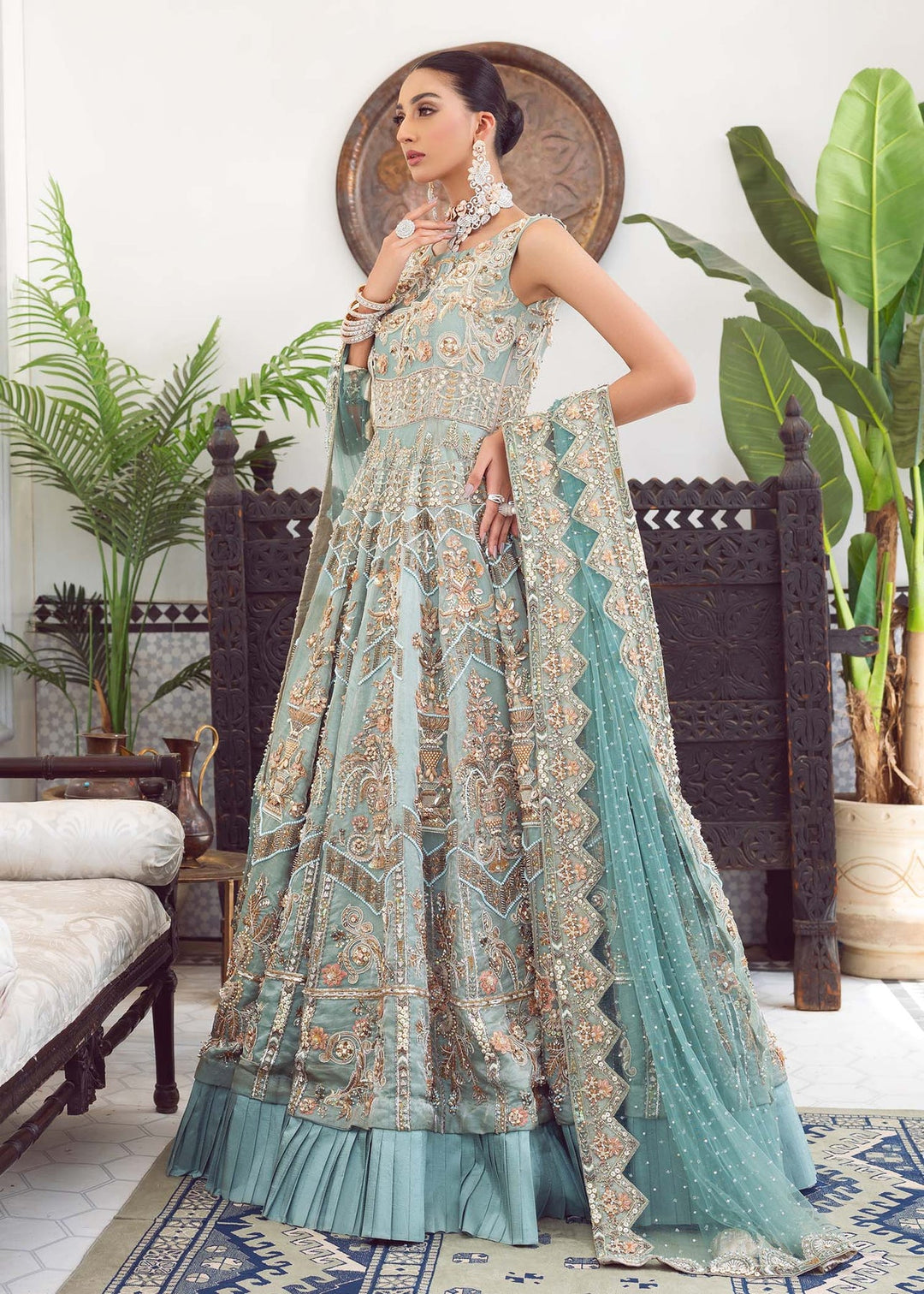Stunning Blue Pakistani Bridal Dress & Lehenga Ensemble