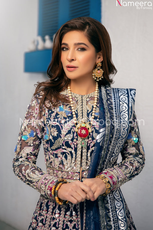 Blue Embroidered Dress in Frock Style