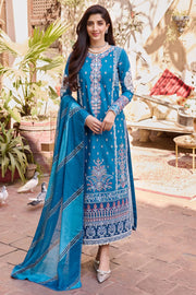 Blue Embroidered Pakistani Long Kameez in Capri Style Eid Dress 2023