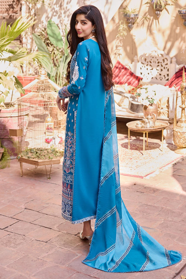 Blue Embroidered Pakistani Long Kameez in Capri Style Eid Dress