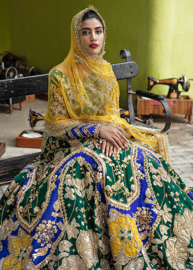 Blue Green Lehenga Choli with Yellow Dupatta Dress
