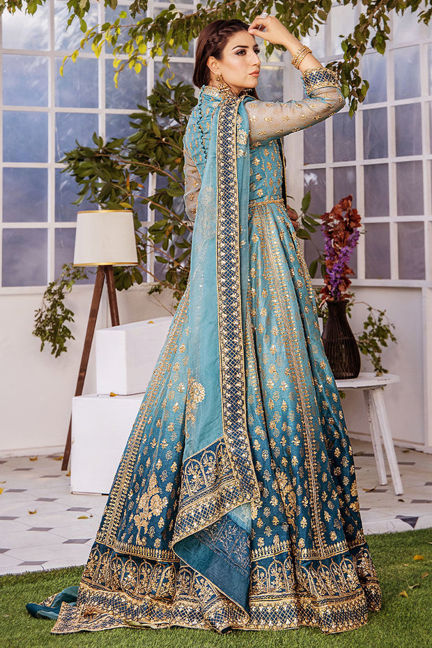 Blue Kalidar Hand Embellished Pishwas with Dupatta Wedding Dress 2023