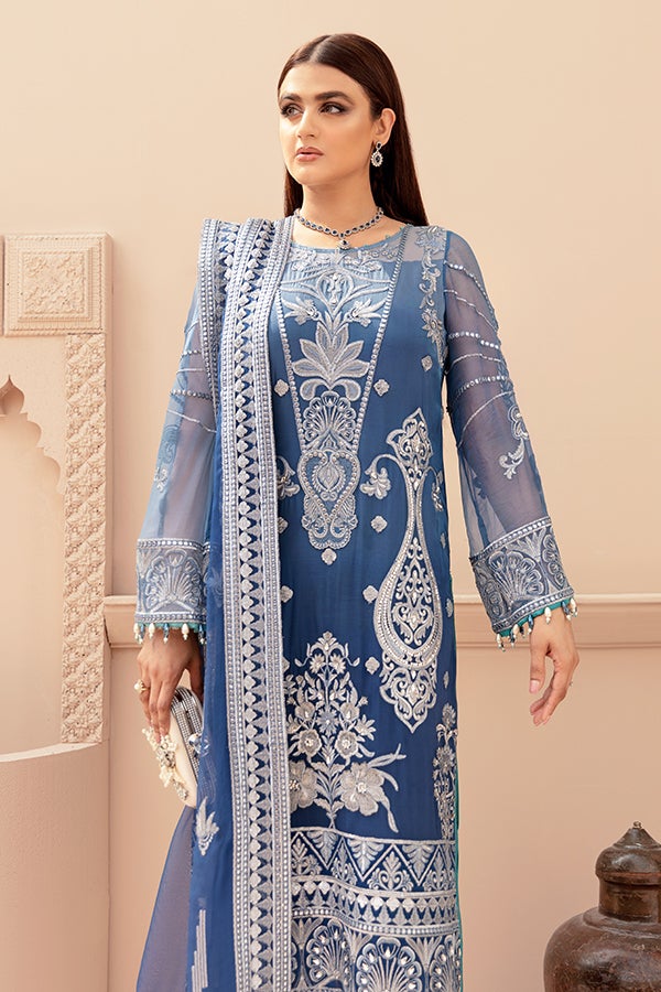 Blue Kameez Salwar with Fine Embroidery Work 2022