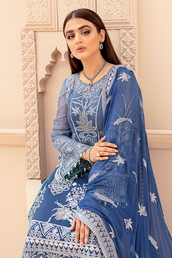 Blue Kameez Salwar with Fine Embroidery Work Designer