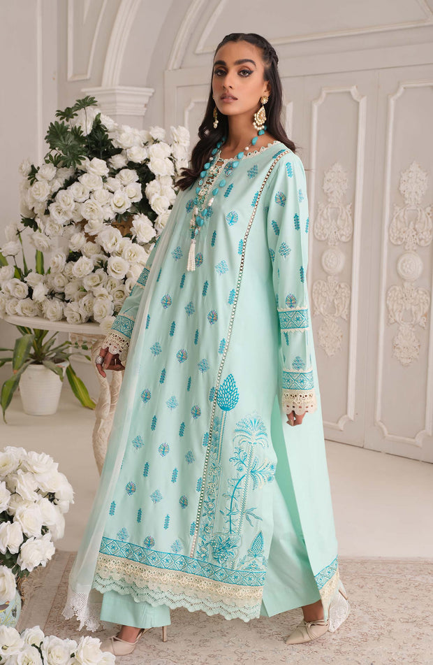 Blue Kameez Trouser and Dupatta Pakistani Eid Dress