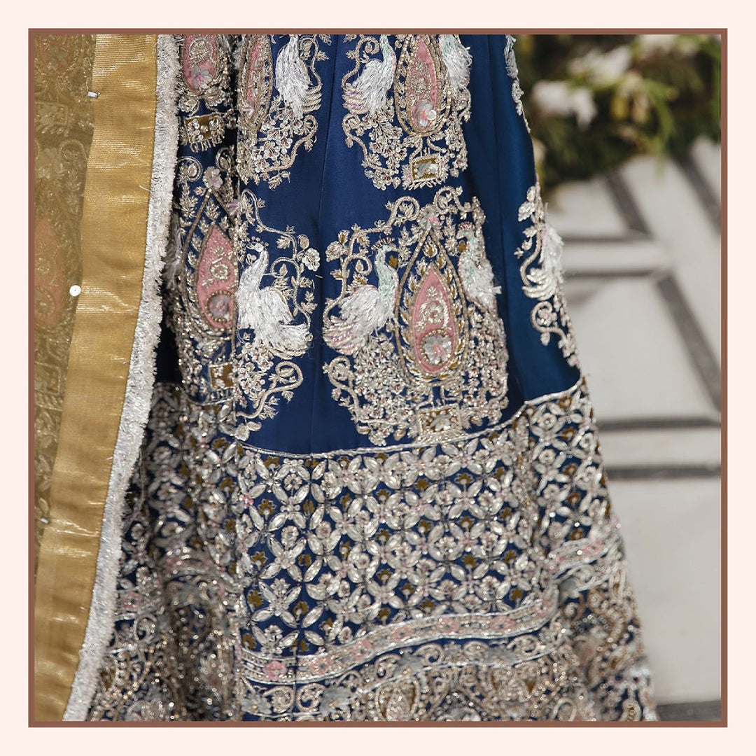 Elegant Blue Pakistani Bridal Lehenga with Choli & Dupatta