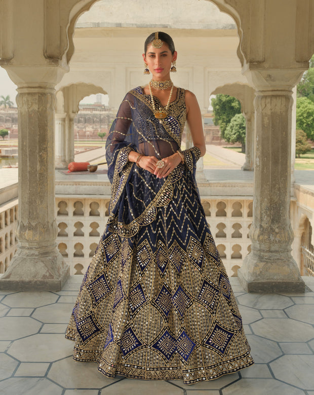 Blue Lehenga Choli Dupatta Pakistani Wedding Dress