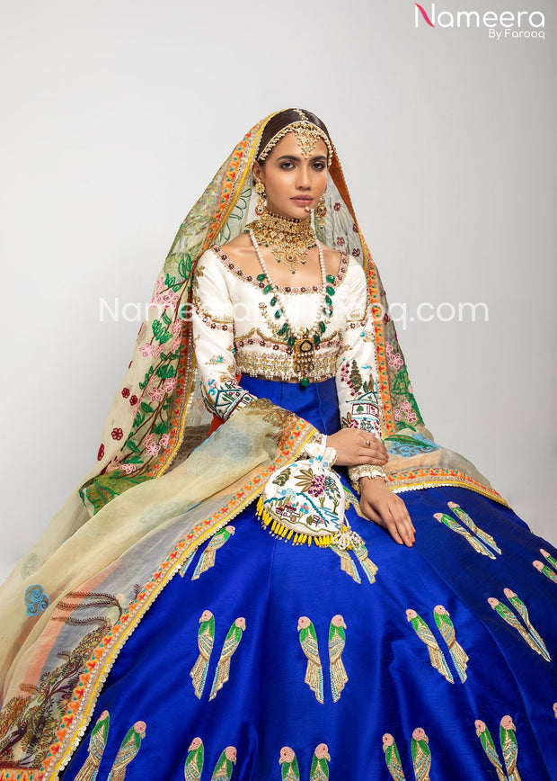 Designer Bridal Blue Lehenga and White Choli 2021