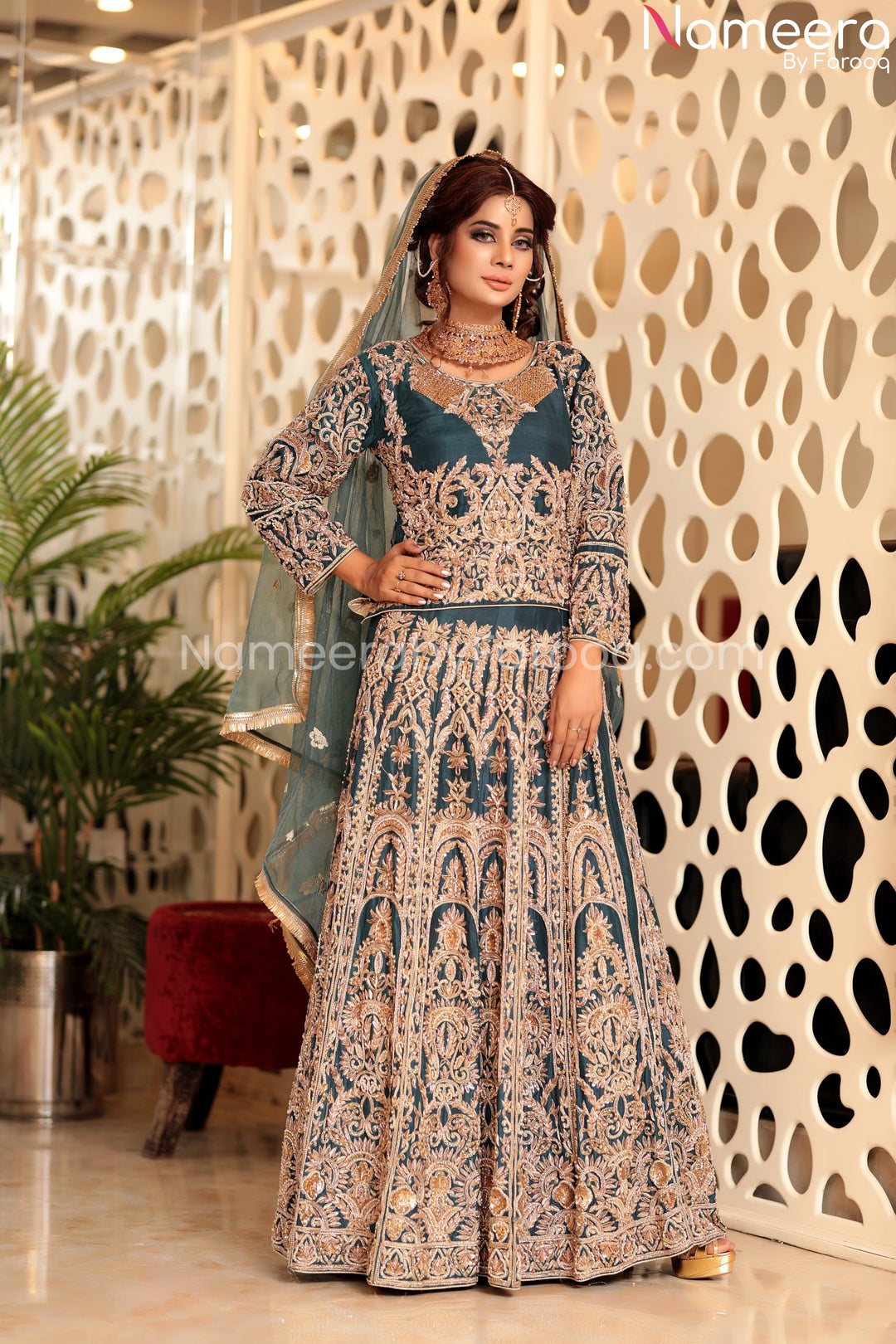 Pakistani Bridal Raw Silk Blue Lehenga Dress Online 2021 SMALL