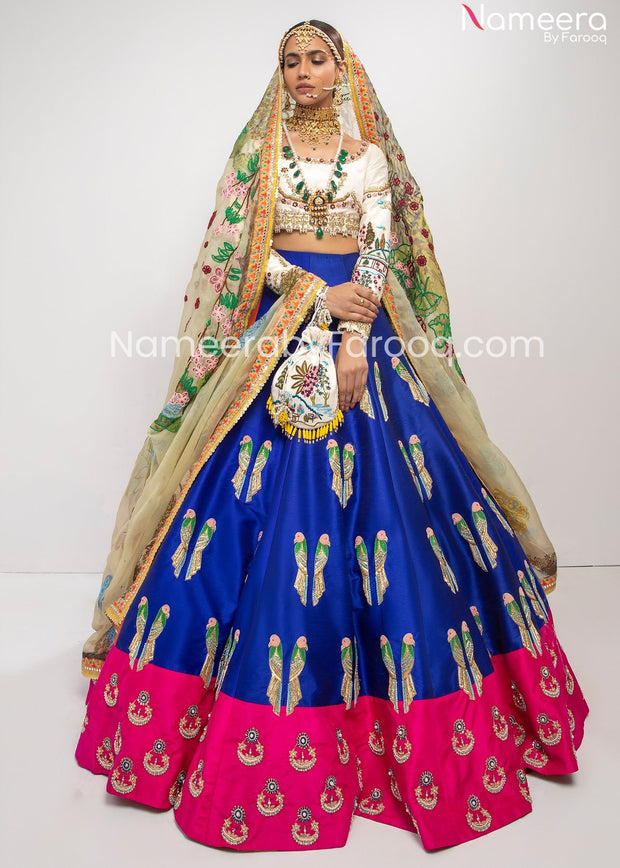 Designer Bridal Blue Lehenga and White Choli'