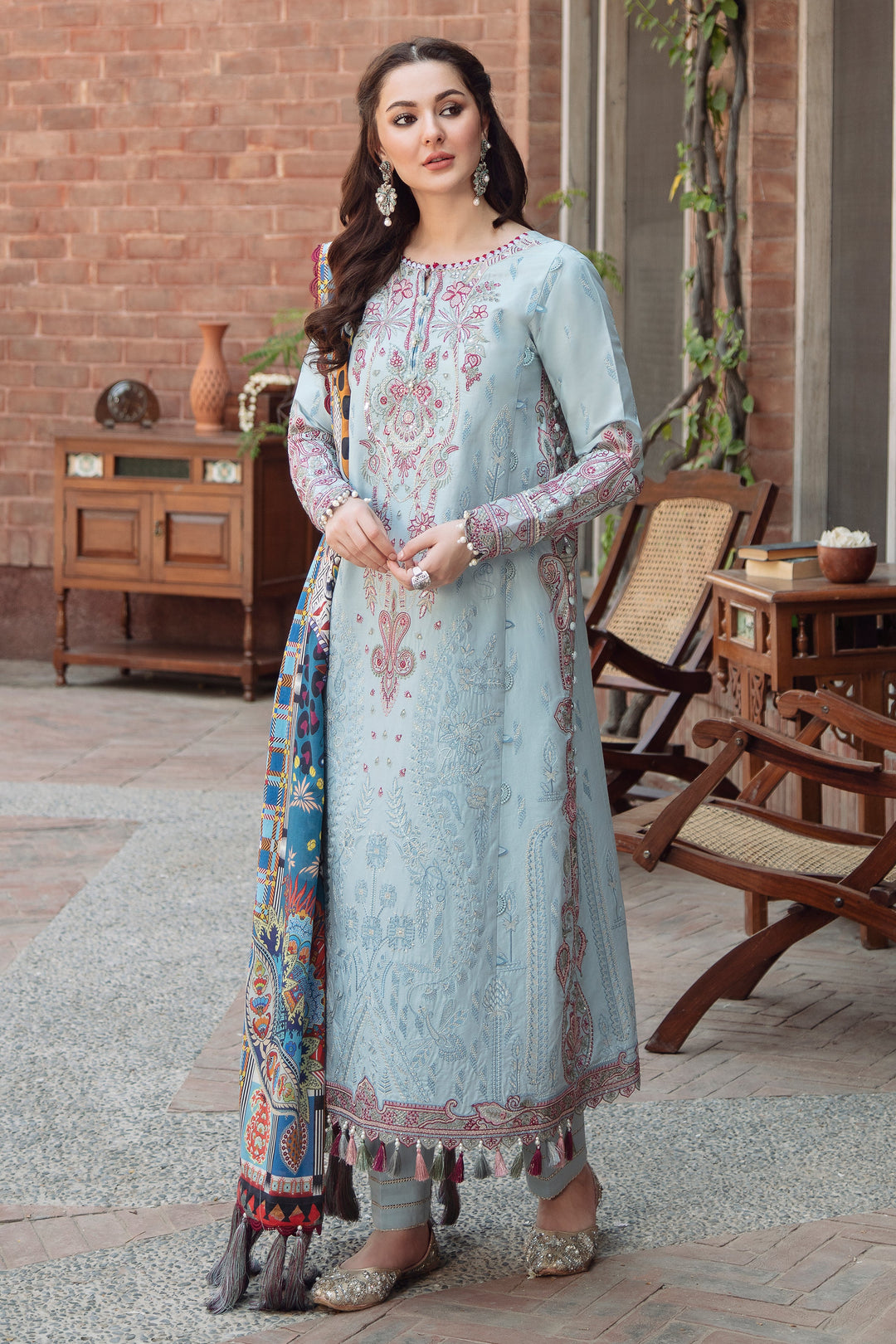Blue Pakistani Dress in Embroidered Salwar Kameez Style Online