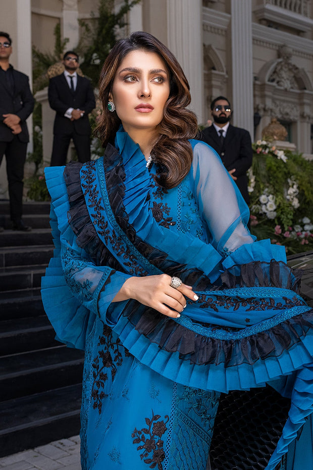 Blue Pakistani Dress with Black Embroidery Work Online
