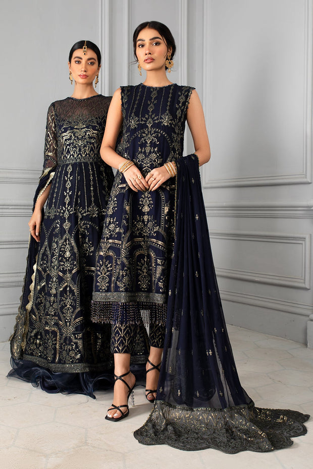 Navy Blue Pakistani Dress with Fine Embroidery