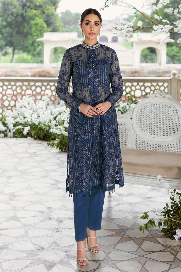 Blue Pakistani Embroidered Shirt and Capri with Dupatta Party Wear