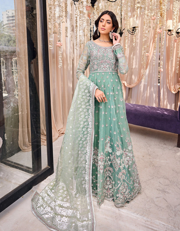 Blue Pakistani Wedding Dress in Classic Frock Style