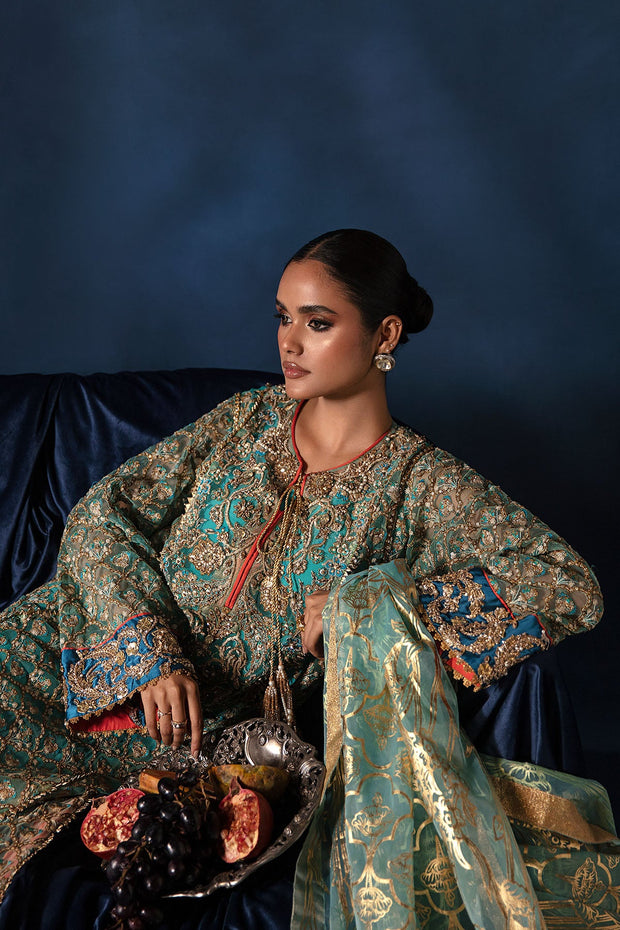 Blue Pakistani Wedding Dress in Kameez Trousers Style Online