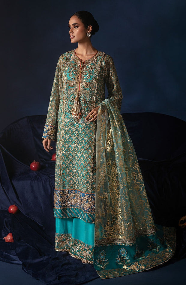 Blue Pakistani Wedding Dress in Kameez Trousers Style