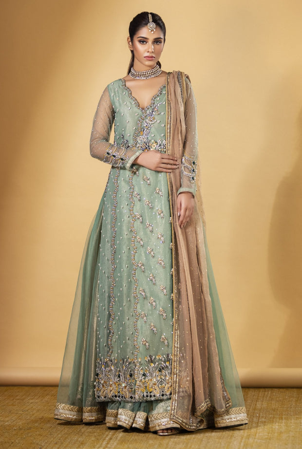 Blue Pakistani Wedding Dress in Lehenga Kameez Style