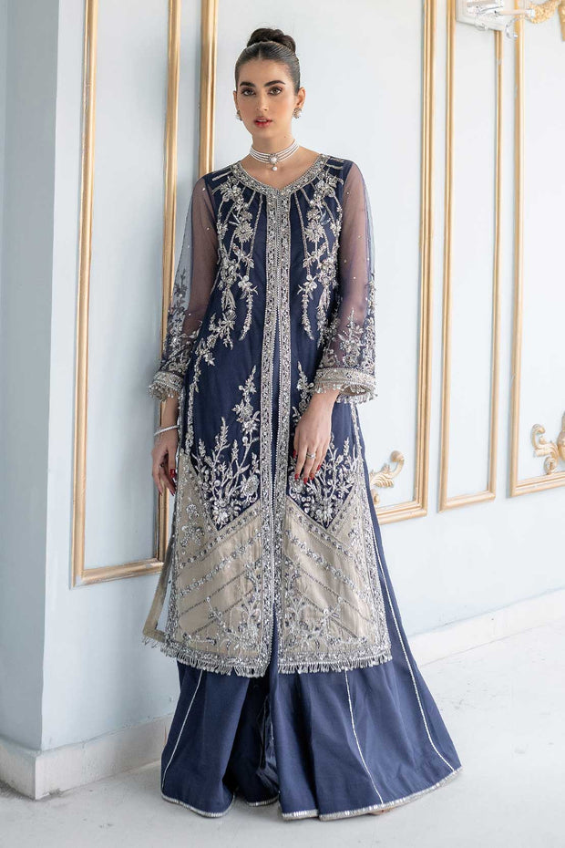 Blue Pakistani Wedding Dress in Sharara Kameez Style