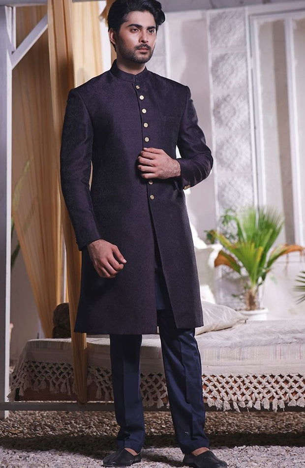 Blue Sherwani with Dupatta