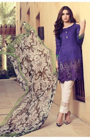 Blue Jaal Work Lawn Dress Contrast Chifoon Dubatta 