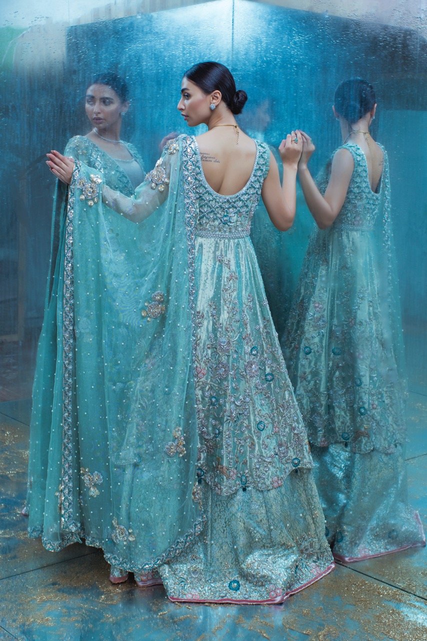 Back view of Turquoise Lehenga 