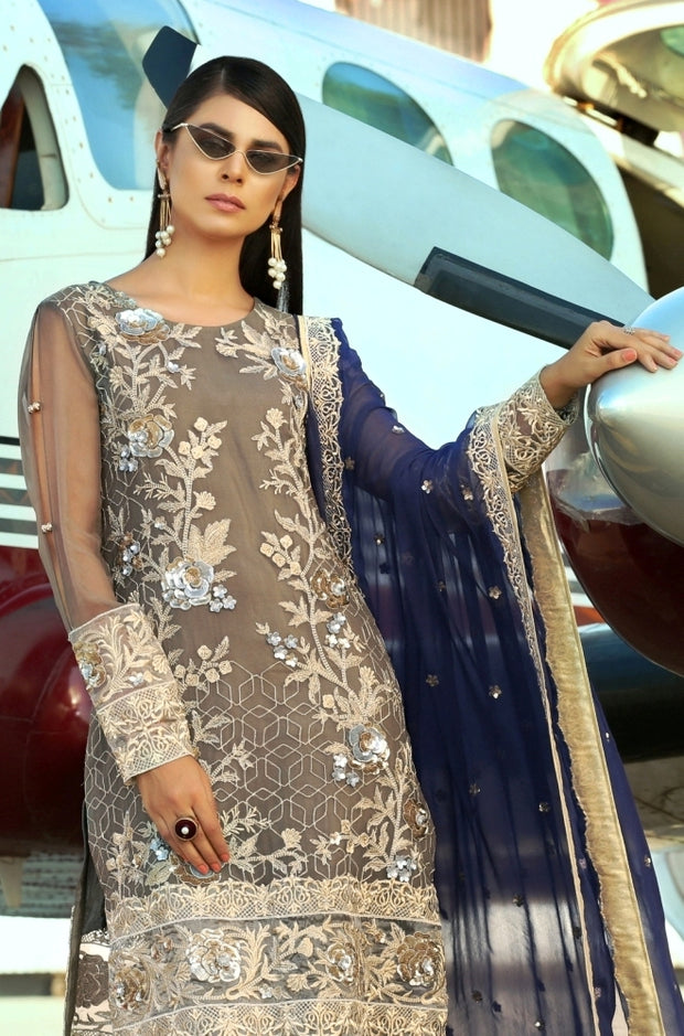 Latest Charcoal chiffon suit with dupatta