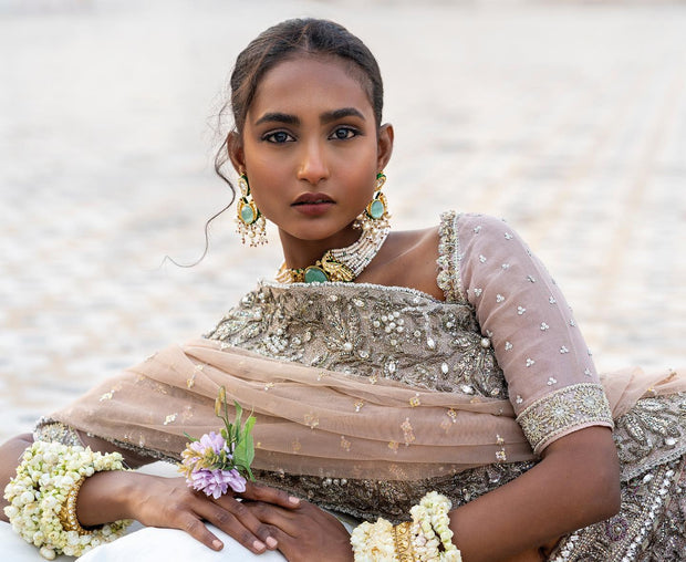 Blush Pink Bridal Lehenga Choli and Dupatta Dress