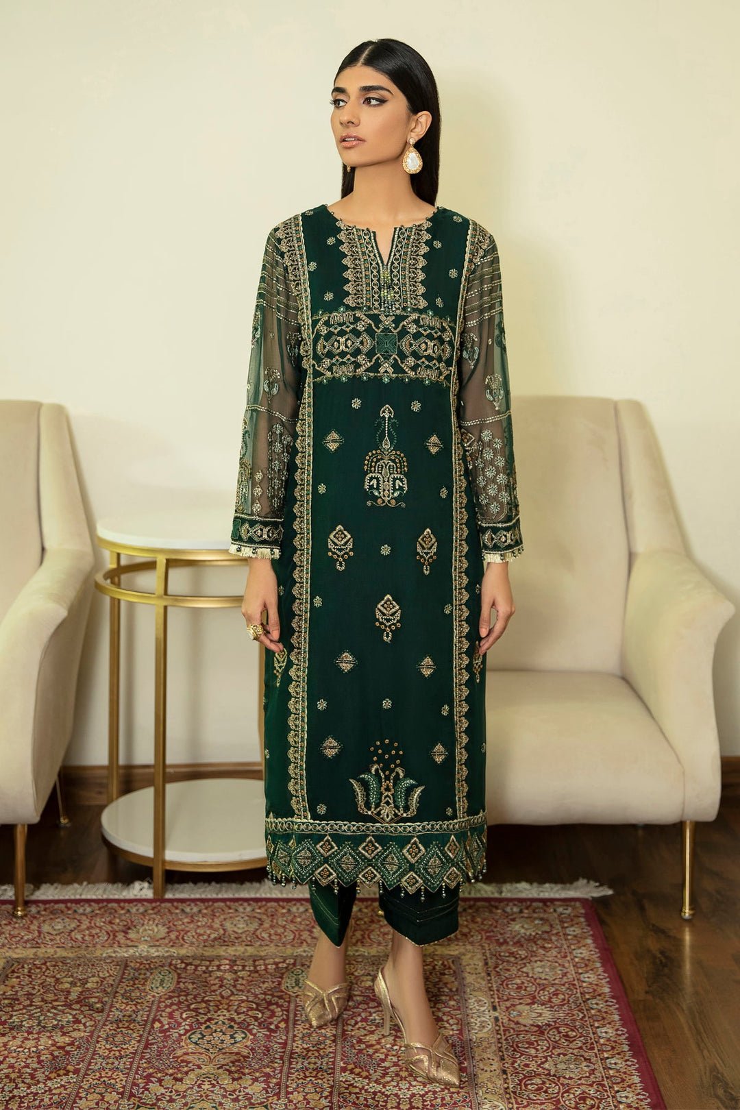 Bottle Green Kameez Salwar with Velvet Shawl 2022