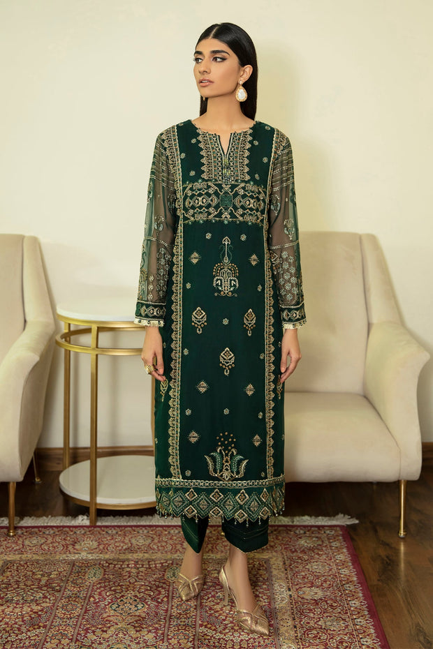 Bottle Green Kameez Salwar with Velvet Shawl 2022
