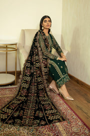 Bottle Green Kameez Salwar with Velvet Shawl Designer