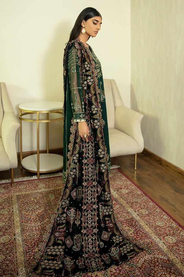 Bottle Green Kameez Salwar with Velvet Shawl Latest