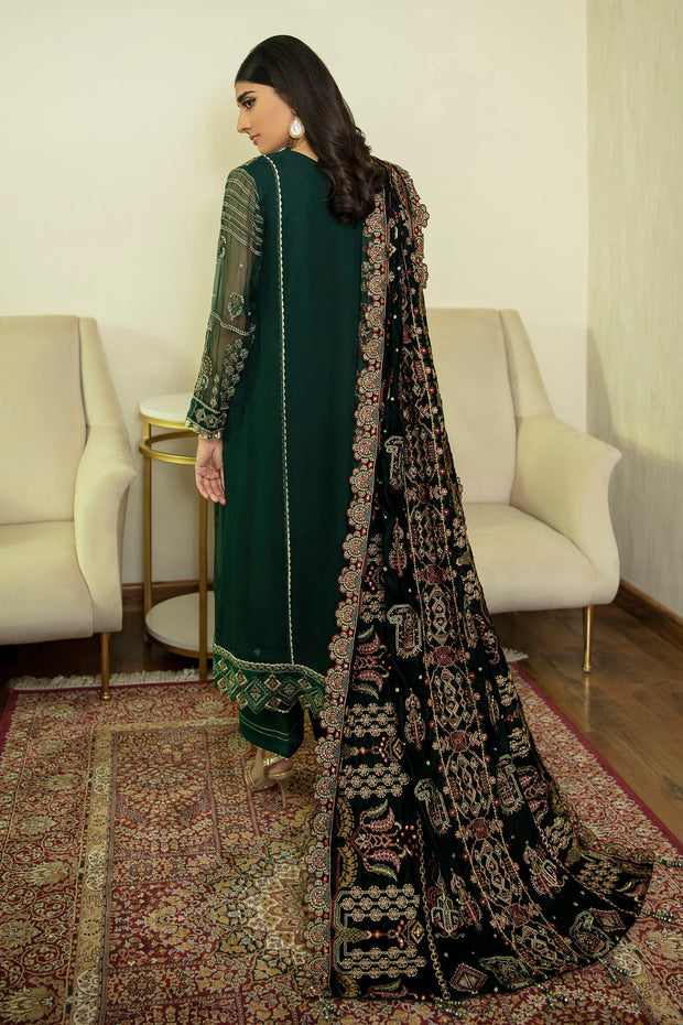 Bottle Green Kameez Salwar with Velvet Shawl Online