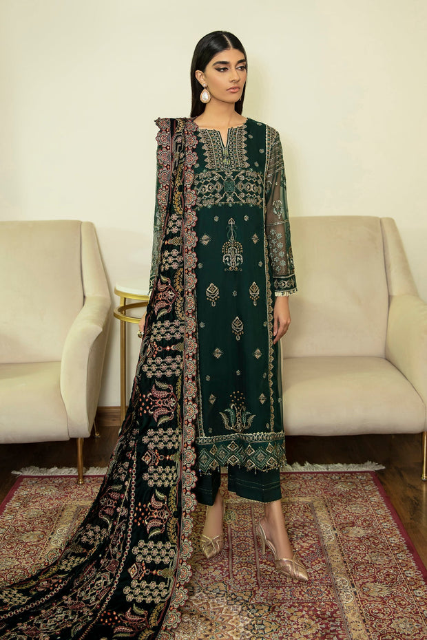Bottle Green Kameez Salwar with Velvet Shawl